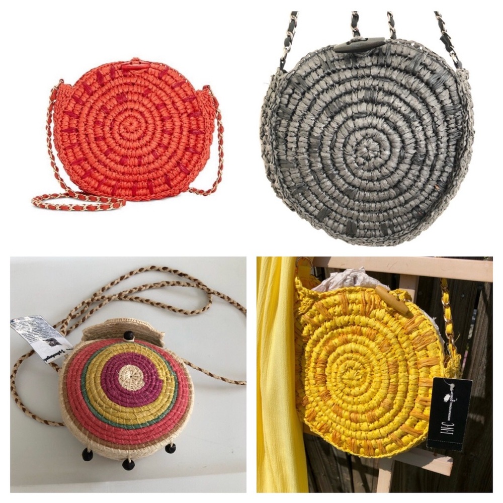 4 Purses Inc Straw Circle Crossbody Flame Gold Bag